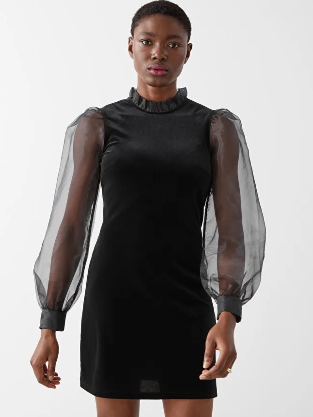 & Other Stories Black Velvet Organza Mini Dress